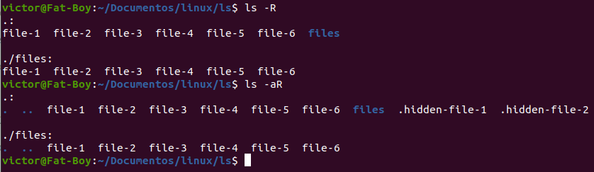 Uso de el comando ls con la opcion -R
