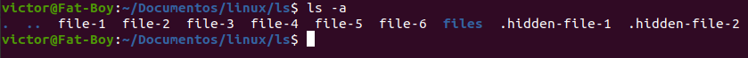 la opción -a de el comando ls