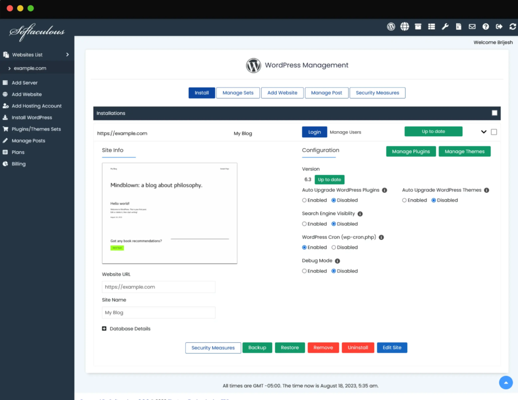 Softaculous - Vista principal