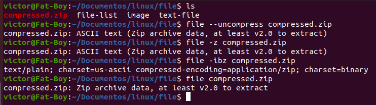 la opción uncompress de el comando file